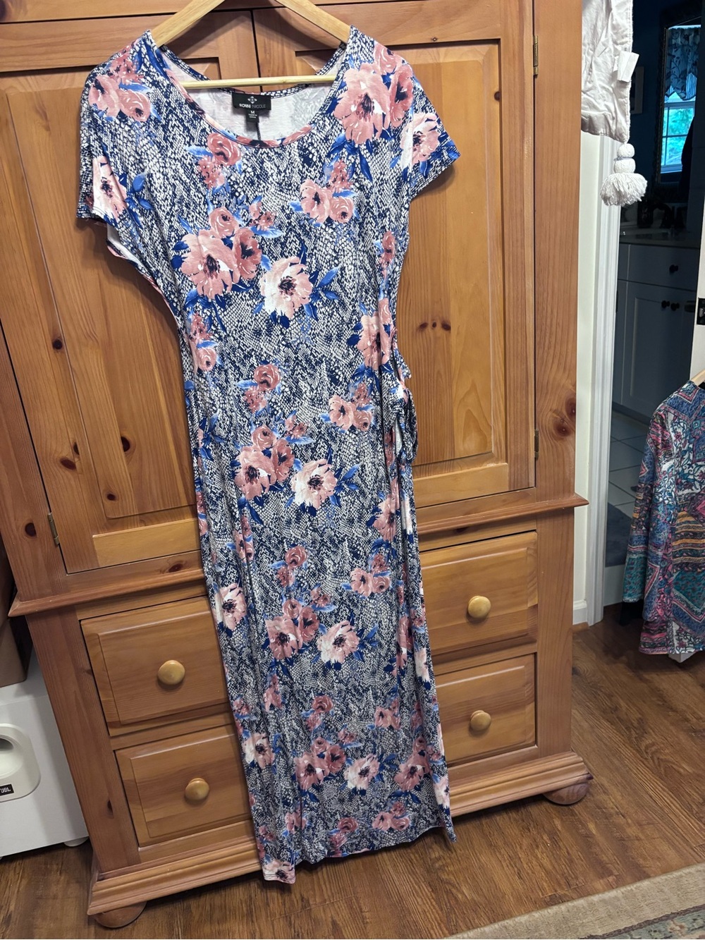 Floral Blue and Pink Maxi Dress - Women